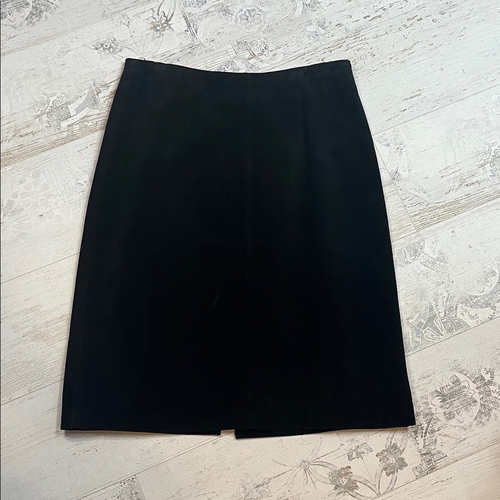Vintage Live A Little Black Soft Leather Midi Skirt Size 12